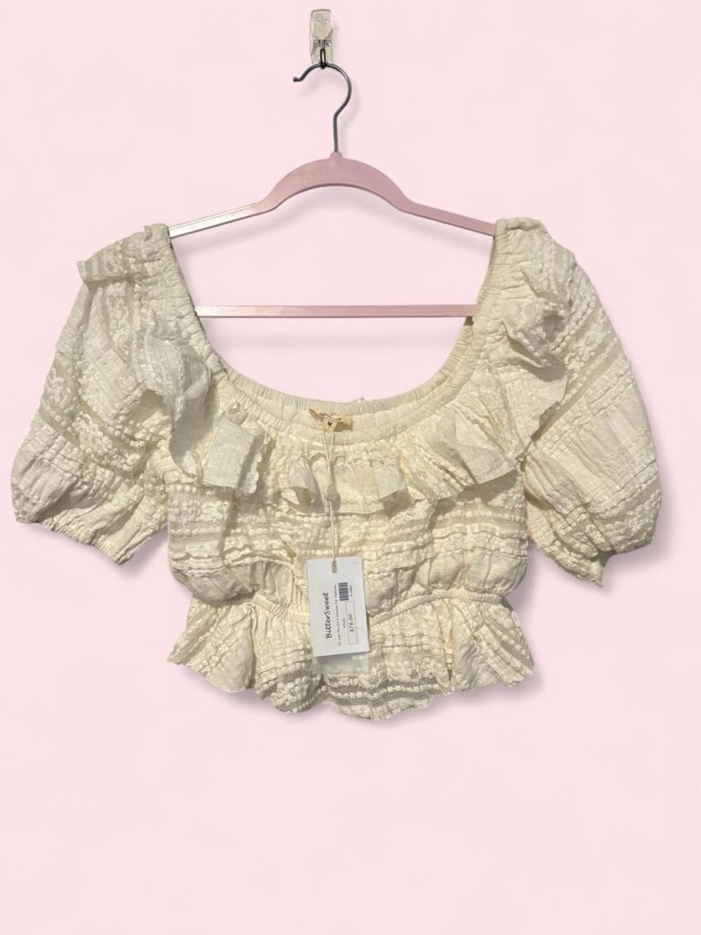 NWT coquette bitter sweet ruffled lace crop top med